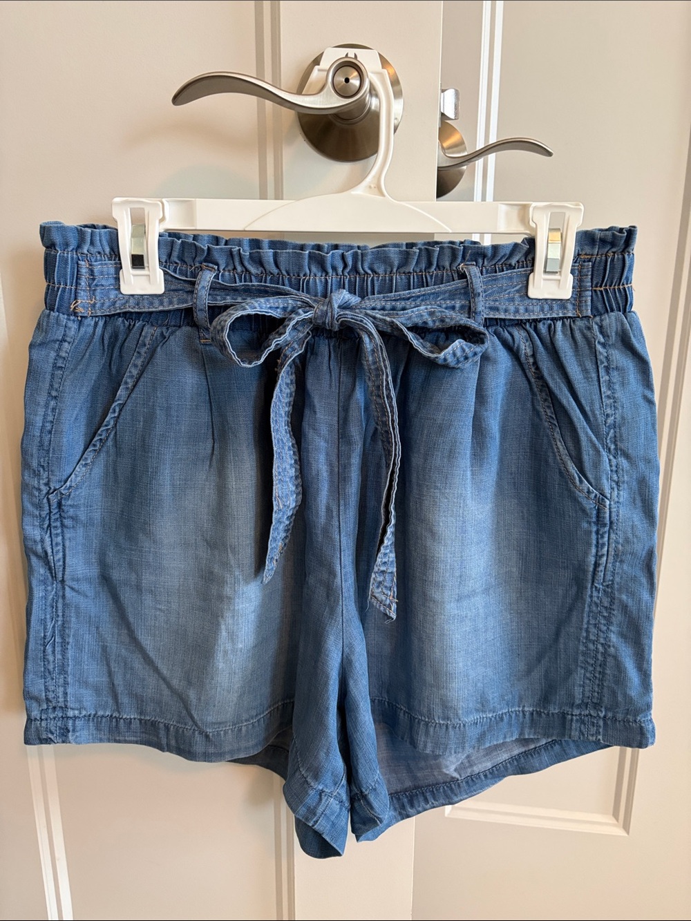 Knox Rose Medium Blue Paperbag Tie-Waist Denim Shorts